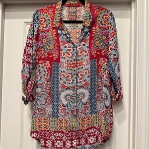 Johnny Was Multicolor Patchwork Blouse